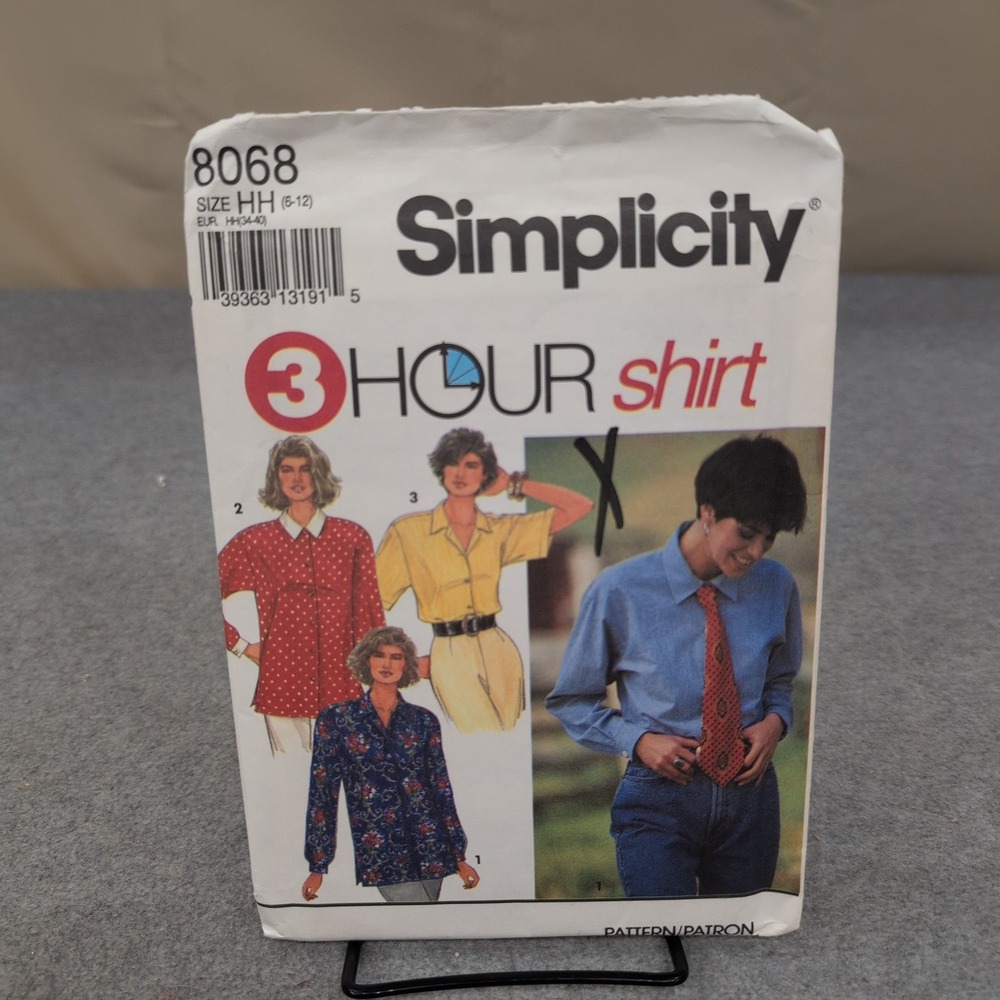 Simplicity 8068 Misses Shirt and Tie Sewing‎ Pattern Size HH 6-12 Uncut VG